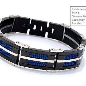 Beautiful Brand New Invicta Jewelry Uni Stainless Steel 9" Cable Inlay Bracelet